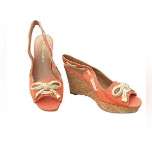 FRANCO‎ SARTO Tangerine Laced Cliff Cork Slingback Wedge Heel Sandal Womens Sz 8
